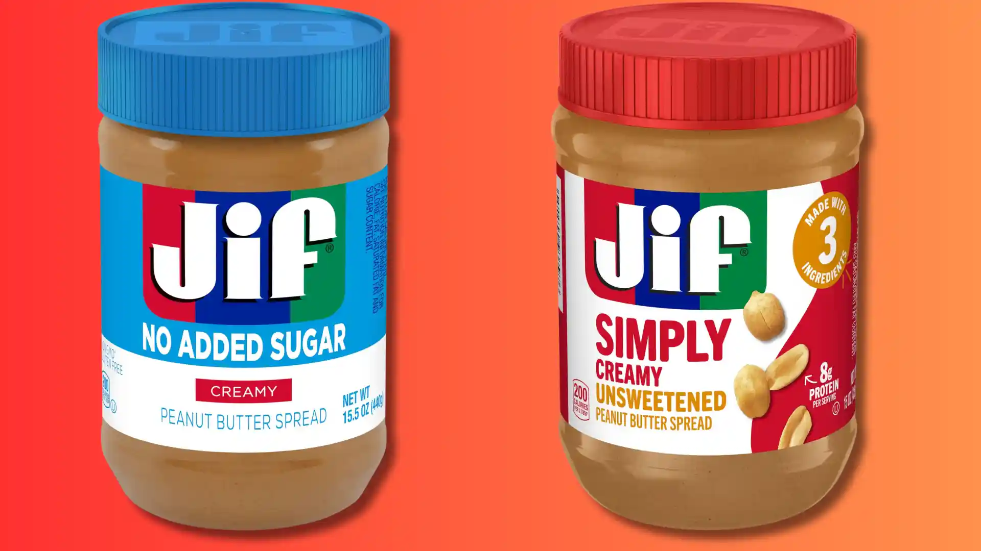 Two jars of Jif peanut butter, one 