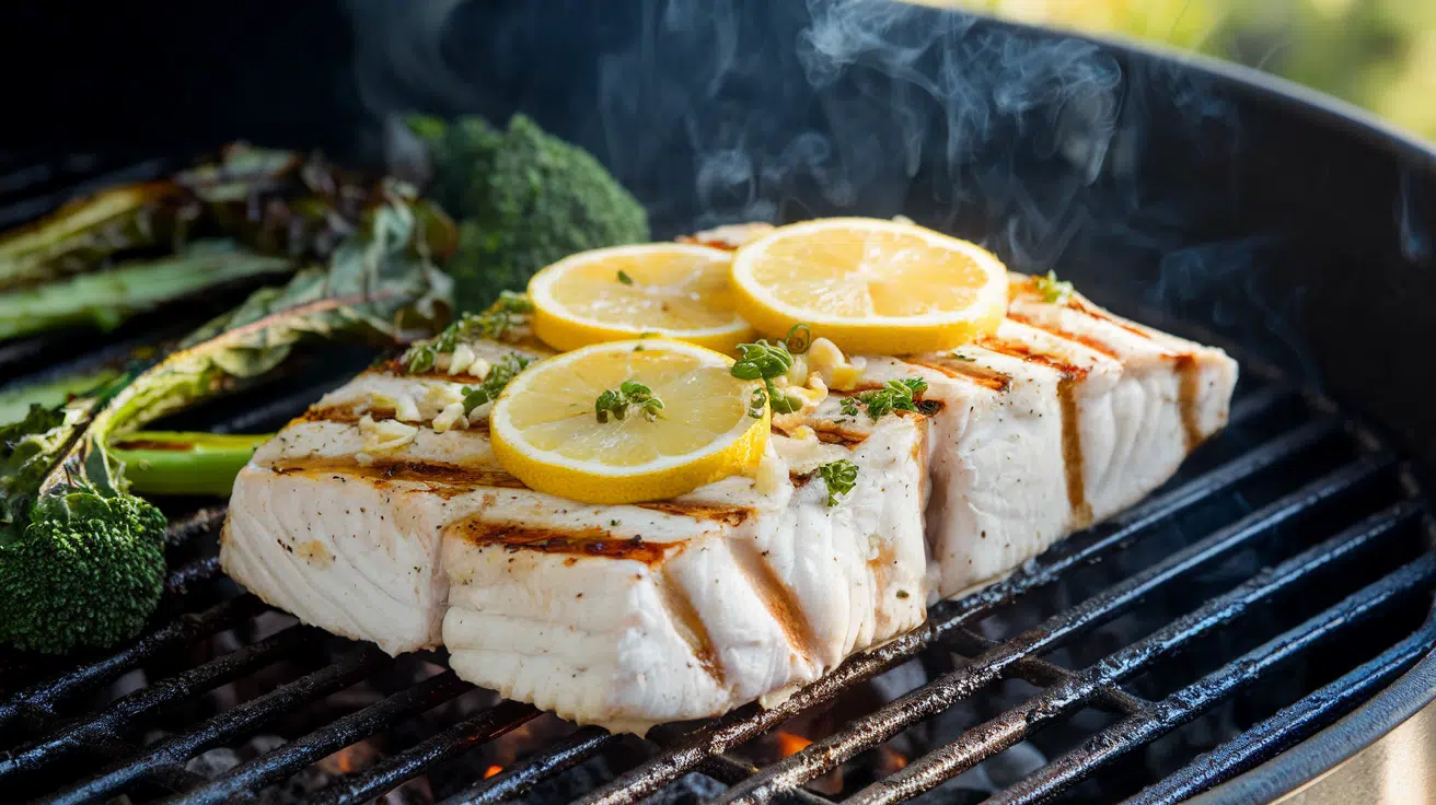 lemon-garlic-grilled-halibut-with-charred-greens