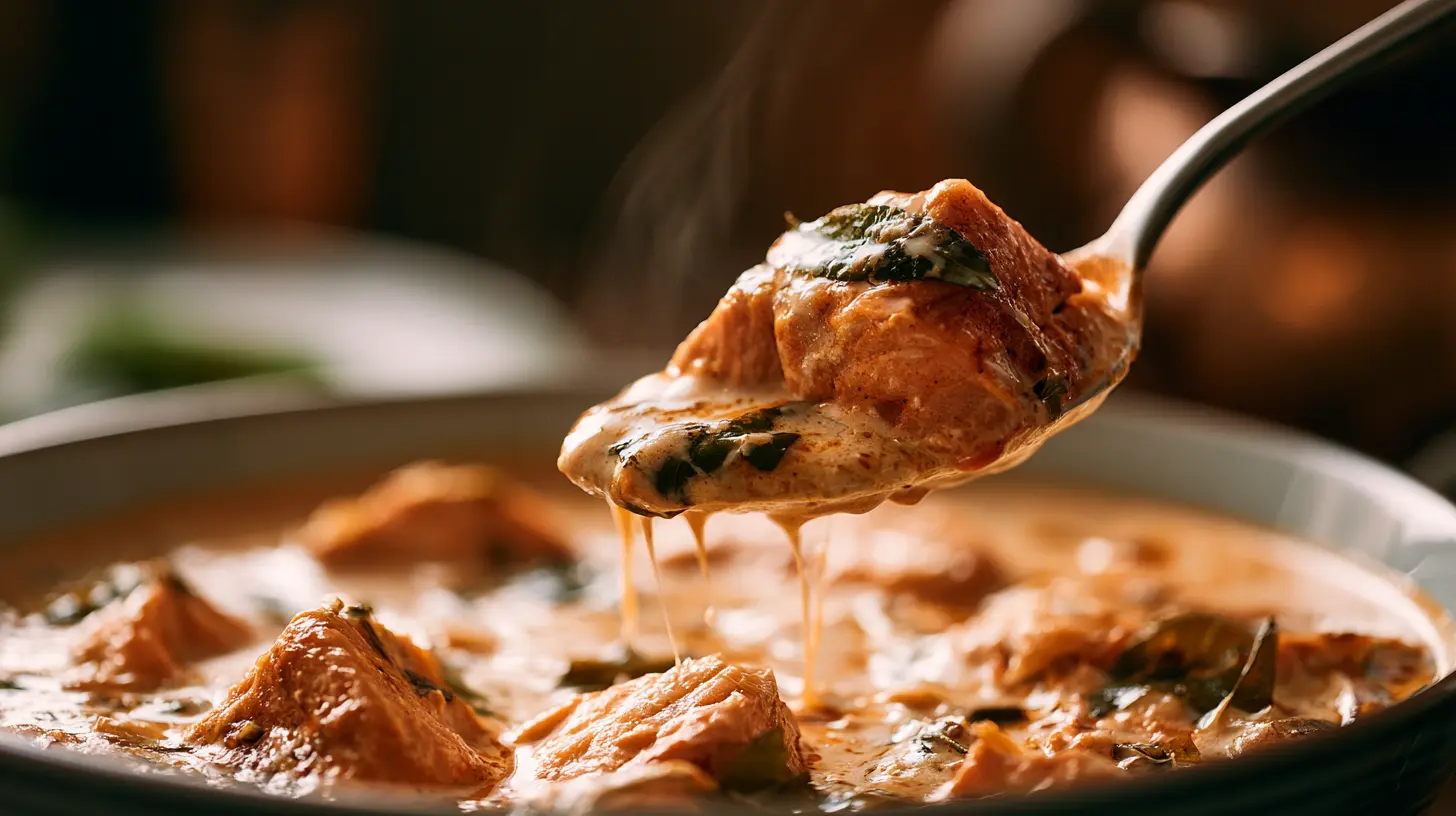 Indian-style salmon curry with tender salmon pieces in a creamy spiced sauce