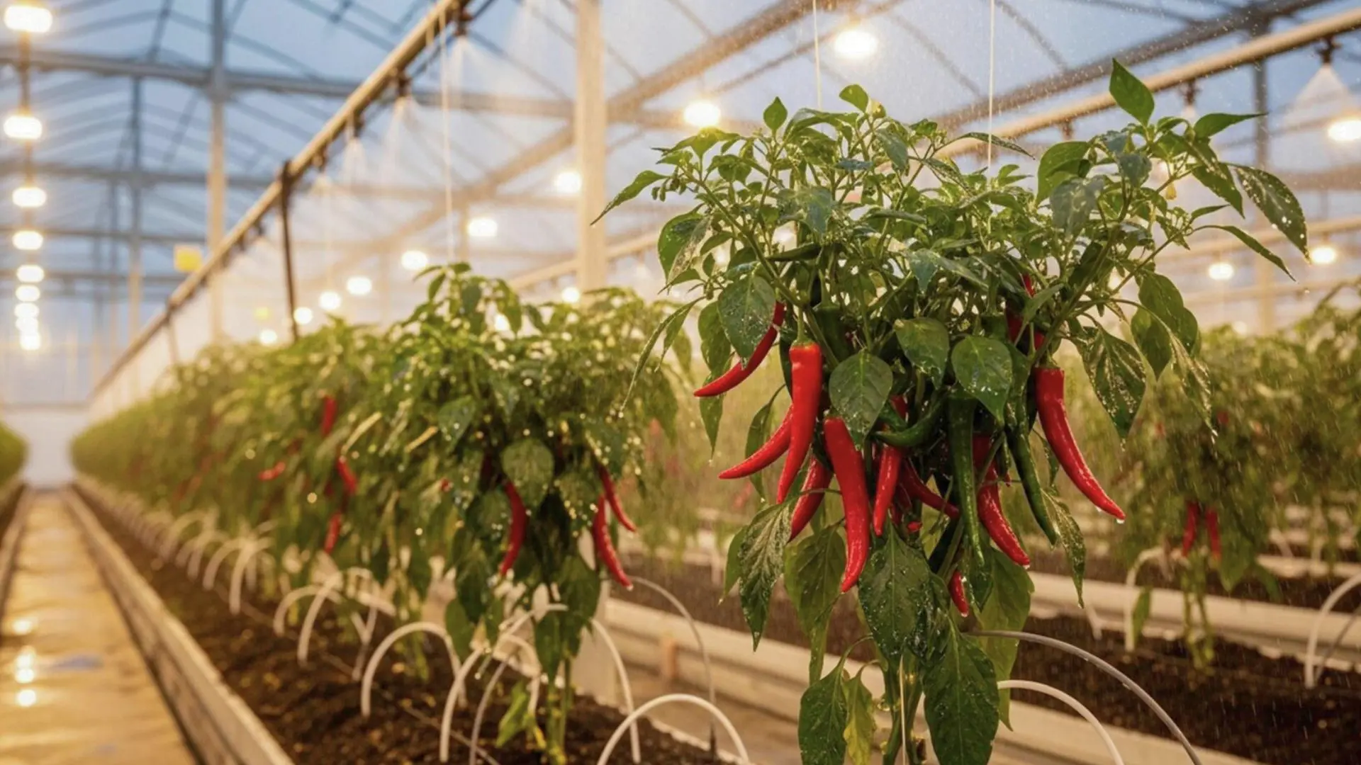 A greenhouse interior featuring an array of plants flourishing on the ground, emphasizing a healthy growing environment.