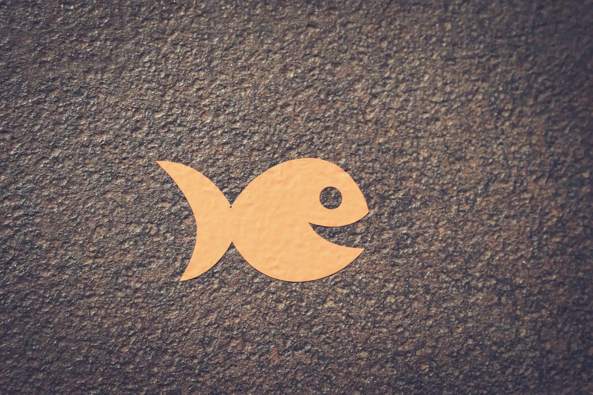 Yellow fish-shaped cutout on textured brown background